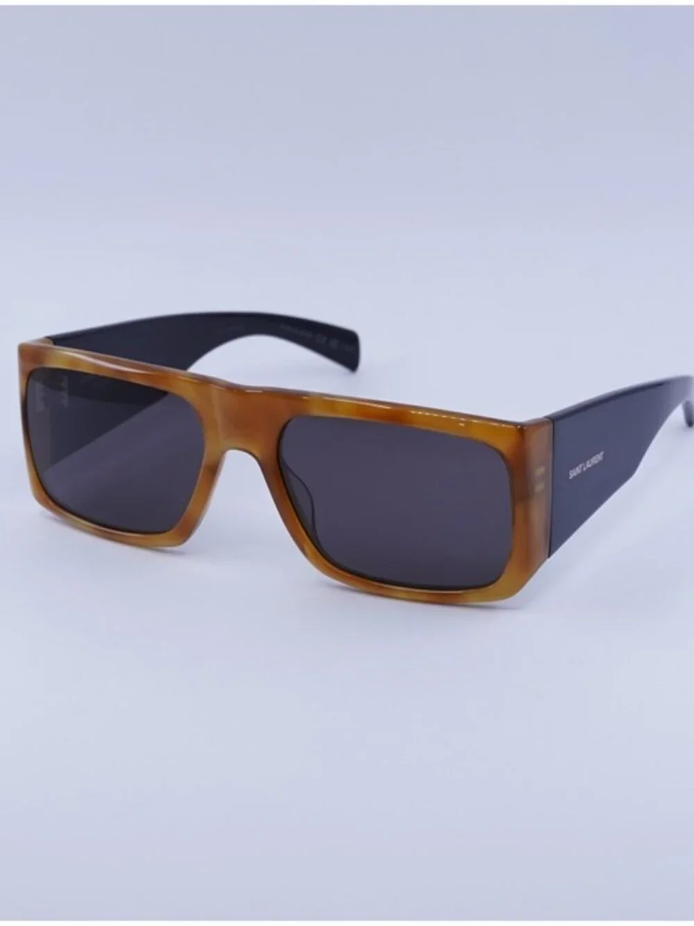 Saint Laurent SL635ACETATE 005 Sunglasses Brown Geometric Frame, Grey Lenses